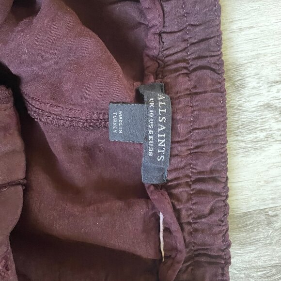 ALLSAINTS Women Val Linen Blend Cargo Trousers High Rise Cuff Ankles Sz 4 - Picture 3 of 6